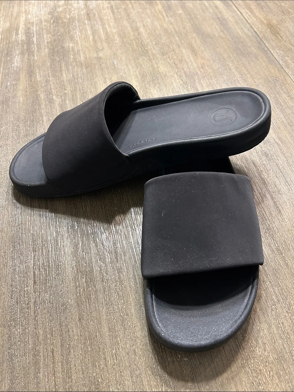 Lululemon Black Slide Black Sandals, Size 11, Gently Used.
